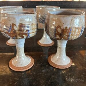 4 Pottery Chalice Goblets